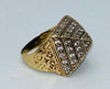 9CT YELLOW GOLD GEMSTONE PYRAMID RING 20.5G, SIZE:T/62, BOXED