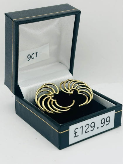 9CT YELLOW GOLD, 375 HALLMARKED MULTI STRAND SWIRL EARRINGS, 1.9G, BOXED