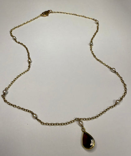 9ct Gold Necklace with Red Stone 16”