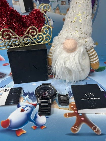 ARMANI EXCHANGE WATCH INGRAVED BLACK SHOULDERS BLUE FACE **BOXED**