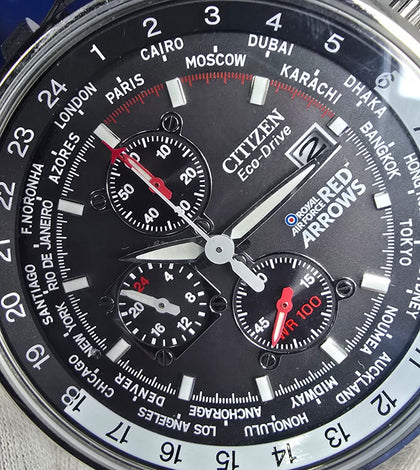 Citizen Eco-Drive Red Arrow Chrono - Steel Strap - Boxed - Excellent Condition