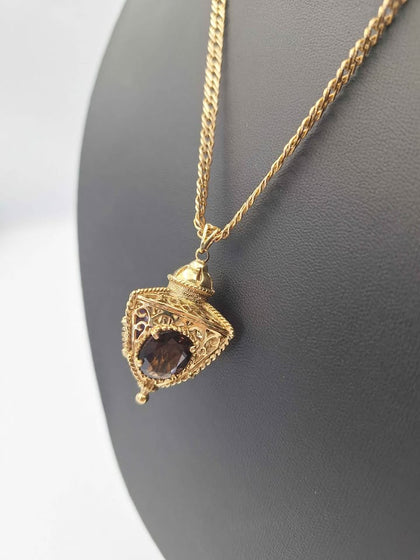 9ct Yellow Gold Marnier Chain W/ Amethyst Citrine Smoky Quartz 3 Sided Lantern Pendant - 18.98 Grams - 18