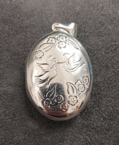 Vintage 925 Sterling Silver Necklace, Love Birds Locket,Love Poem Vintage Locket