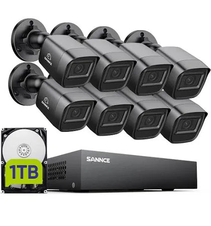 SANNCE 8CH CCTV Camera System 1080N 5in1 DVR 1TB HDD+ 8x 1080P 2.0 Megapixels Security Camera System