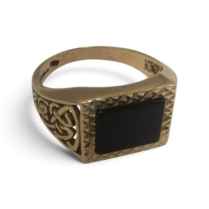 9CT Gold Onyx Square Signet Ring, Hallmarked (375), 3.9Grams, Size: U