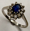 9ct White Gold Diamond Ring with Blue Centre Stone