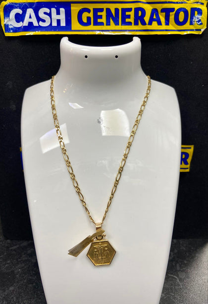 14ct Gold Fancy Link Chain and Hexagon Pendant 12.4g 20