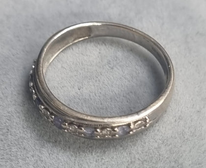9ct White Gold Diamond Ring Purple Stones Size O