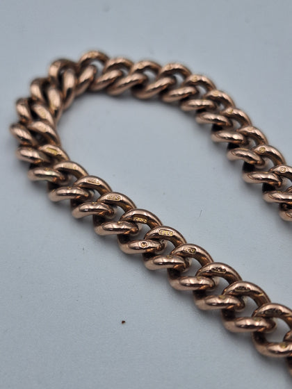 Edwardian 9ct Rose Gold Graduated Curb Link Bracelet With T-Bar & Swivel Clasp - 8