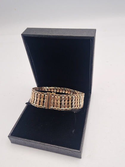 9ct Tri-Tone Gold Florentine Wide Bracelet - 8