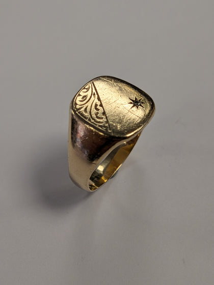 9ct Gold Diamond Signet Ring Size  S 1/2