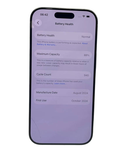 iPhone 16 Pro 128GB BH88 Unlocked *Cracked*