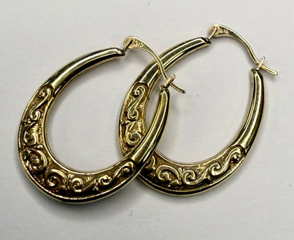 9ct Gold Patterned Hoop Earrings