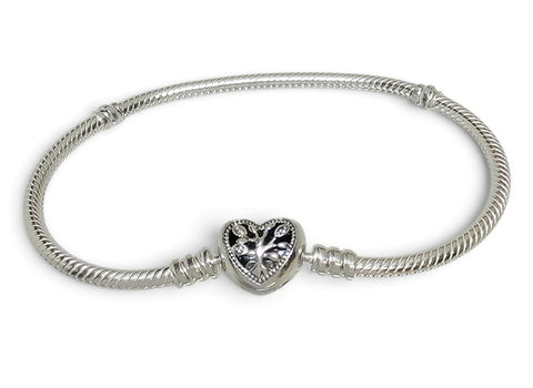 Pandora Moments Family Tree Heart Clasp Snake Chain Bracelet