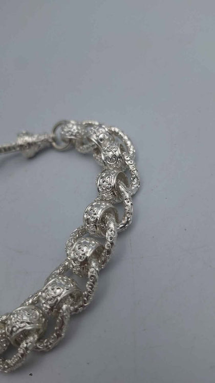 925 Sterling Silver Roller-Ball Belcher Chain Chunky Albert Clasp - 78.23 Grams - 9
