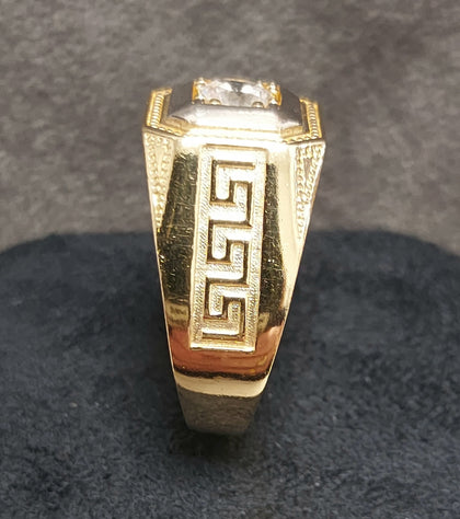 14ct Yellow & White Gold Solitaire Gents Ring - Size S1/2