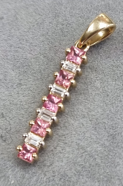 9ct Gold Pendant with Pink/Clear Stones