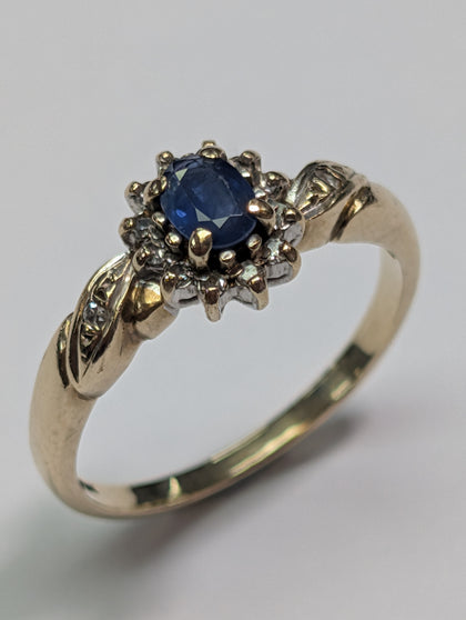 9ct Gold Diamond & Blue Stone Ring