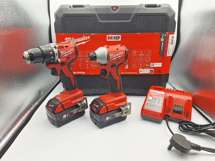 Milwaukee M18BLCPP2A 18V Cordless Impact Driver & Hammer Drill Kit W/ 2X 5.0AH Batteries & Charger