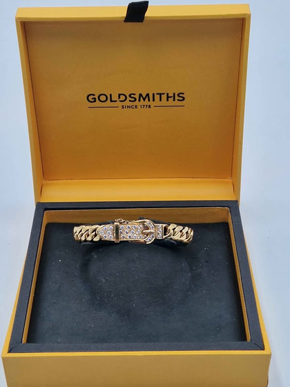 14ct Yellow Gold Curb Bracelet With CZ Stone Buckle - 8
