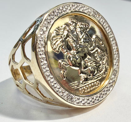 9ct yellow gold St George's ring with diamond size Q 1/2