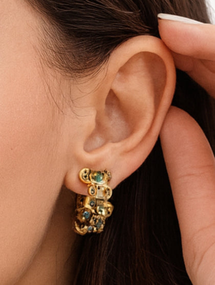 9ct Gold Earrings Green and CZ Stones