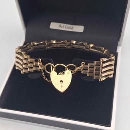 9CT Yellow Gold Multi-Bar Gate Bracelet With Heart Shaped Clasp -  11.63 Grams - 7