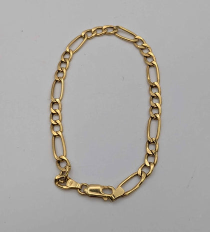 375 HALLMARKED 9CT, YELLOW GOLD, FIGARO BRACELET, 8