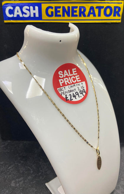 18ct Gold Chain and Pendant 3.1g 16