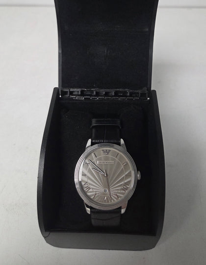 Emporio Armani AR1612 Classic Silver Dial Black Leather Strap Men's Watch