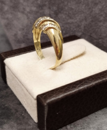 9ct Yellow Gold Stylish Dome Ring Channel set with Clear Stones Size - R