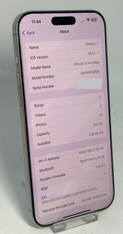 iPhone 16 Pro Max 256GB White - Unlocked - Apple Warranty Nov 2025 - BH 100%