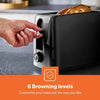 Geepas 2-Slice Black Bread Toaster with 6 Level Browning Control