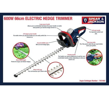 Spear & Jackson S6066EHP 66cm Corded Hedge Trimmer - 600W 7421682