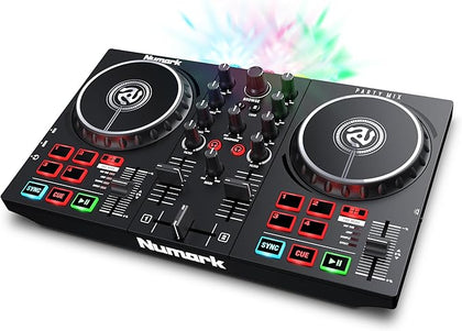 Numark Party Mix II DJ Controller with Built-in Lights | 2-Decks, 2 Filter FX Knobs, DJ Mixer, Touch-Capacitive Wheels, Integrated Audio Interface, an