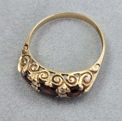 9ct Gold Ring with Red + CZ Stones Size Q