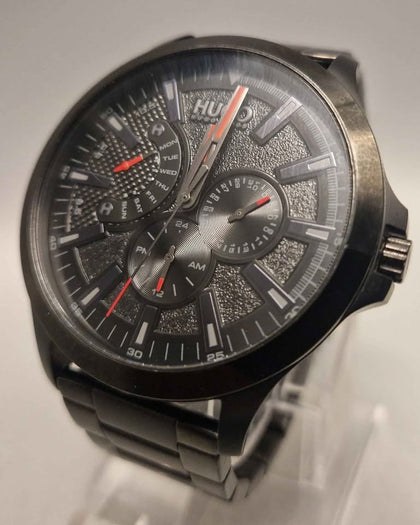 Hugo Leap Collection Men's Multifunction Analogue Quartz Watch with black stainless steel strap and extra links, BOXED