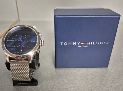 Tommy Hilfiger Icon DualTime Watch With 44mm Navy Face & Silver MeshBracelet