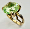 9ct gold ring with large lime green stone size M