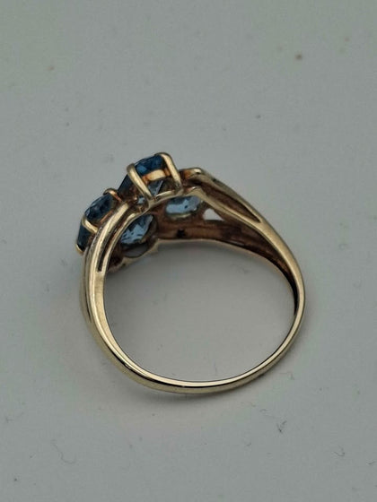 9ct Yellow Gold Blue Topaz & Diamond Cluster Ring – Hallmarked 375 – Size Q – 3.22