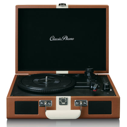 Lenco TT-120BNWH Suitcase Turntable with Bluetooth - Brown & White