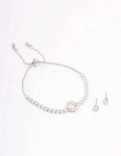 Lovisa Rhodium Round Cubic Zirconia Toggle Bracelet Set.