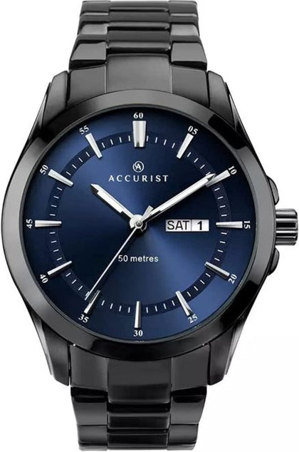 Accurist Men's Watch with Blue Dial and Black Bracelet