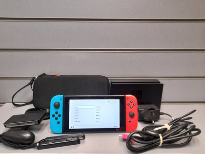 NINTENDO SWITCH CONSOLE Neon Red And Blue With Case
