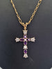 9ct Yellow Gold Curb Chain Necklace With Amethyst & CZ Cross Pendant - 18" Long - 6.06 Grams
