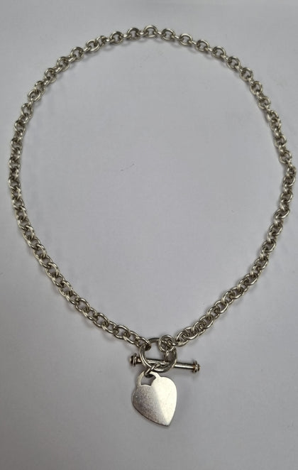 Silver T-bar necklace with silver heart
