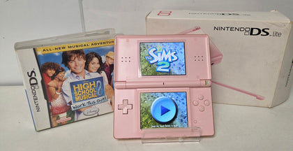 Nintendo DS Lite Pink Console & 2 Games ( 1 Unboxed)