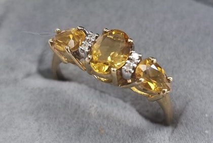 9ct Gold Citrine/Diamond Ring Size Q1/2