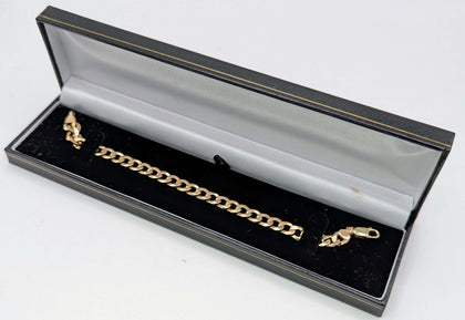 9CT HALLAMRKED 375, YELLOW GOLD, CURBED BRACELET W/ LOBSTER LOCK, 8