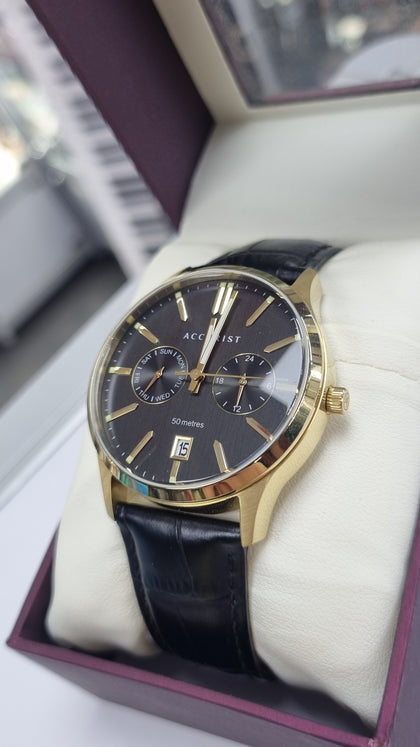 ACCURIST WATCH BLACK LEATHER STRAP LEYLAND